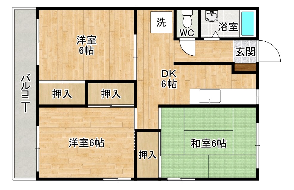 オアシス下到津 301号室 間取り