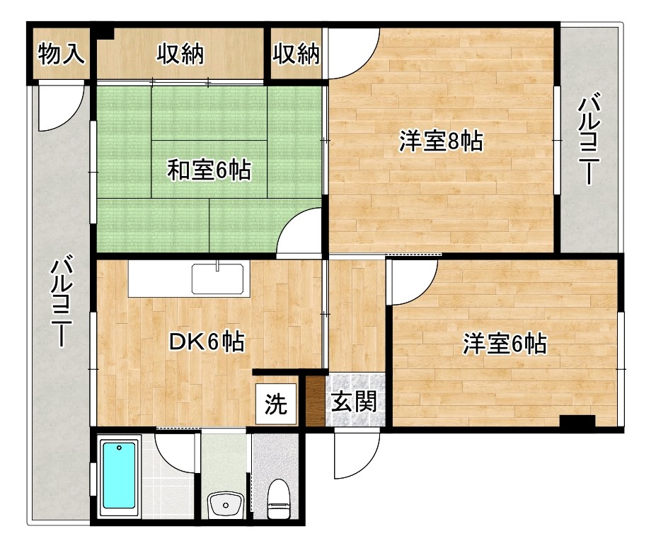 井堀南団地　3号棟 202号室 間取り