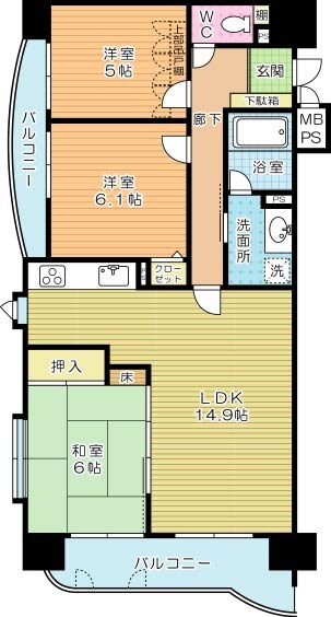 ライオンズマンション三萩野 1101号室 間取り