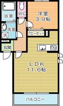 autunno中原西Ⅱ（アウトゥンノ中原西Ⅱ） 102号室 間取り