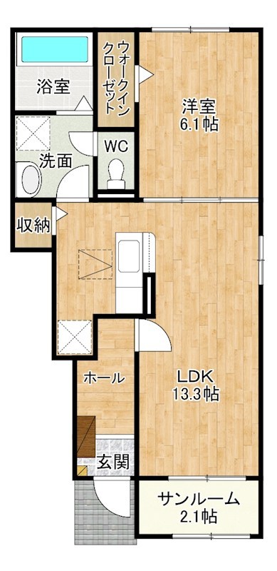 弥生桜Ⅱ・Ａ 105号室 間取り
