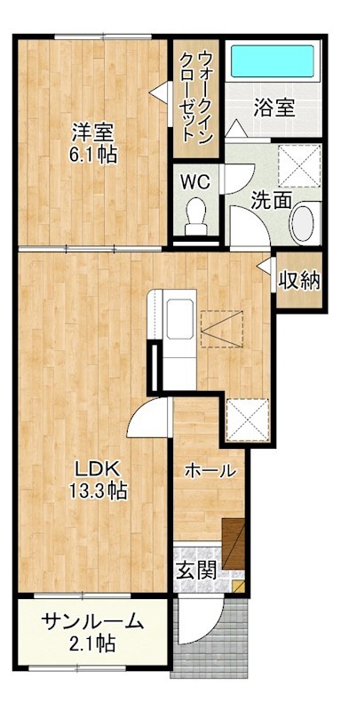 弥生桜Ⅱ・Ａ 102号室 間取り