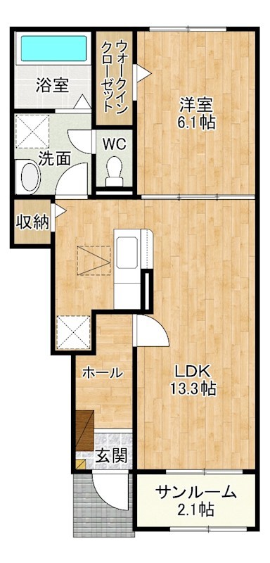 弥生桜Ⅱ・Ａ 103号室 間取り