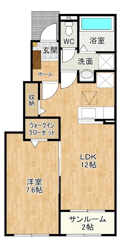 弥生桜Ⅱ・Ｂ 102号室 間取り