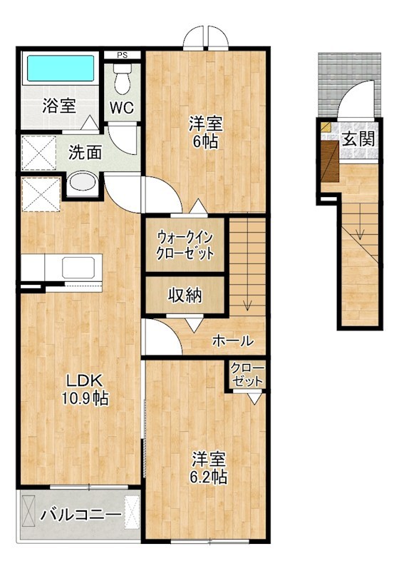 弥生桜Ⅱ・Ｂ 204号室 間取り