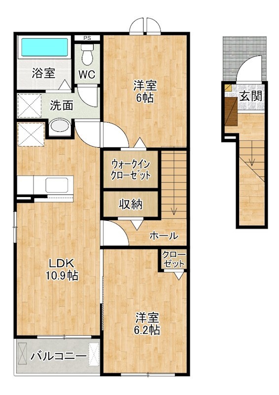 弥生桜Ⅱ・Ｃ 205号室 間取り