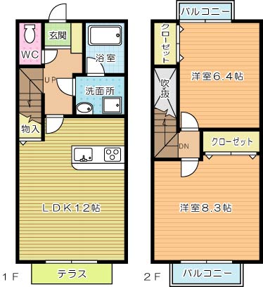 プレザントタウンB  8号室 間取り