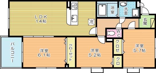 カームテラス 303号室 間取り