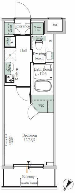 ＯＮＥ　ＲＯＯＦ　ＲＥＳＩＤＥＮＣＥ　ＫＩＢＡ　ＷＥＳＴ 211号室 間取り