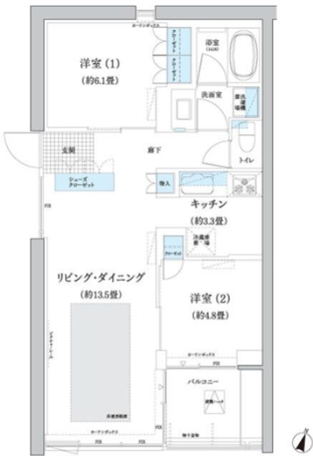 ガーデニエール砧　ＷＥＳＴ 348号室 間取り
