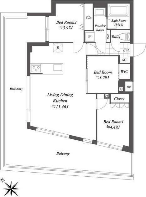 オープンブルーム渋谷本町 501号室 間取り