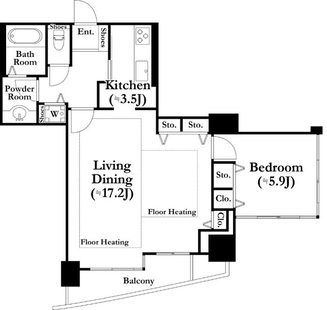 河田町ガーデン１号棟 1110号室 間取り