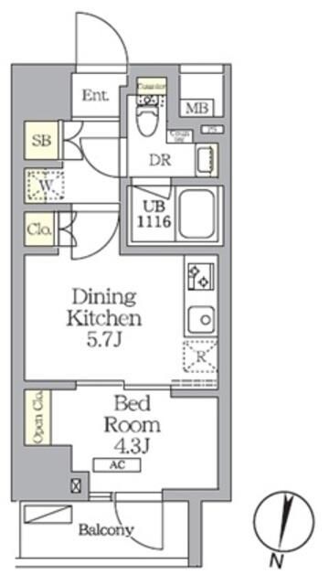 ＮＯＧＡＴＡ　ＲＥＳＩＤＥＮＣＥ 206号室 間取り