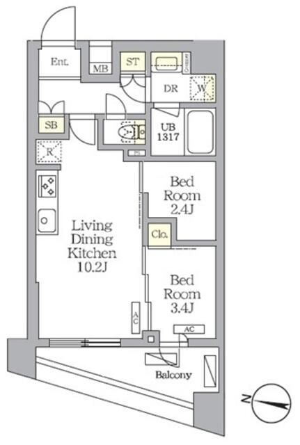 ＮＯＧＡＴＡ　ＲＥＳＩＤＥＮＣＥ 101号室 間取り