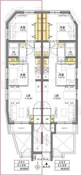 ＴＡＳＵＫＩ　ＲＩＣＨＥＳＳＥ　ＳＨＩＮ－ＮＡＫＡＮＯ 201号室 間取り