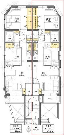 ＴＡＳＵＫＩ　ＲＩＣＨＥＳＳＥ　ＳＨＩＮ－ＮＡＫＡＮＯ 202号室 間取り