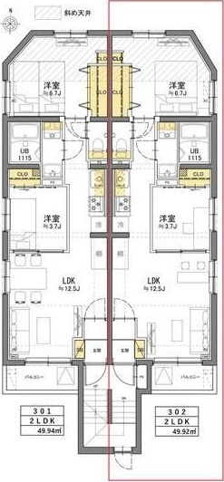 ＴＡＳＵＫＩ　ＲＩＣＨＥＳＳＥ　ＳＨＩＮ－ＮＡＫＡＮＯ 302号室 間取り