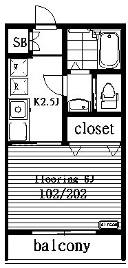 サンハウス 204号室 間取り