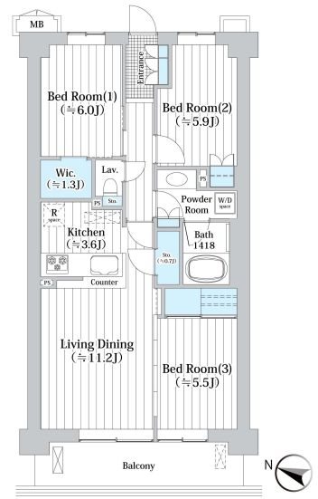 アビティグランデ砧 1205号室 間取り