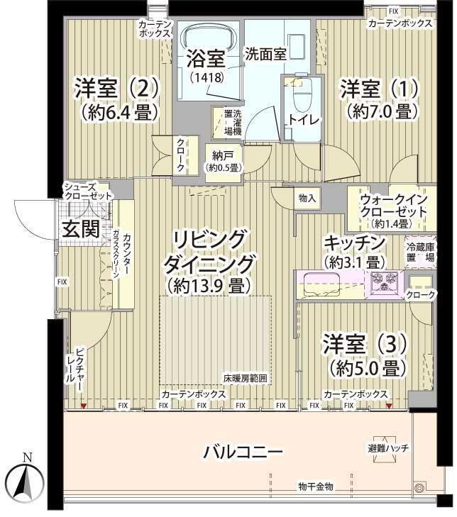 ガーデニエール砧WEST 1003号室 間取り