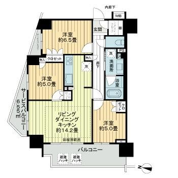 クレヴィア世田谷砧  505号室 間取り