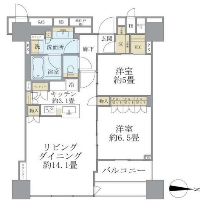 ブリリアタワー上野池之端      1308号室 間取り