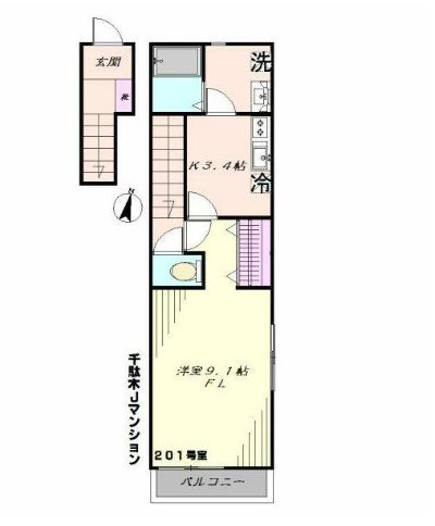 千駄木Jマンション    201号室 間取り