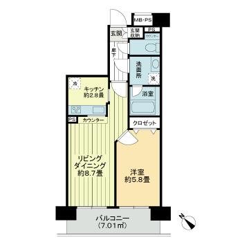 ライオンズプラザ浜町公園  402号室 間取り