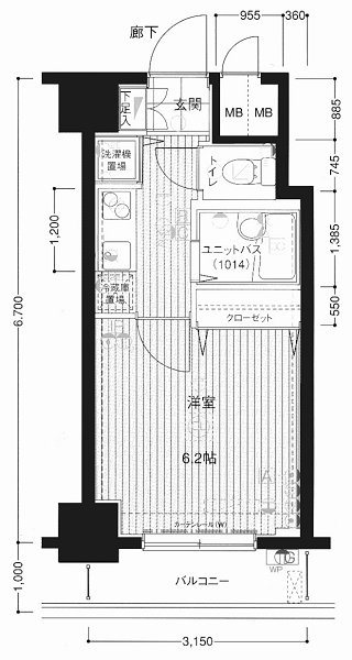 メインステージ日本橋馬喰町  1103号室 間取り