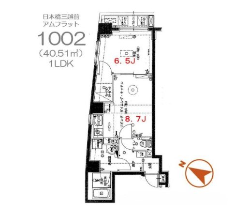 日本橋三越前アムフラット 1002号室 間取り
