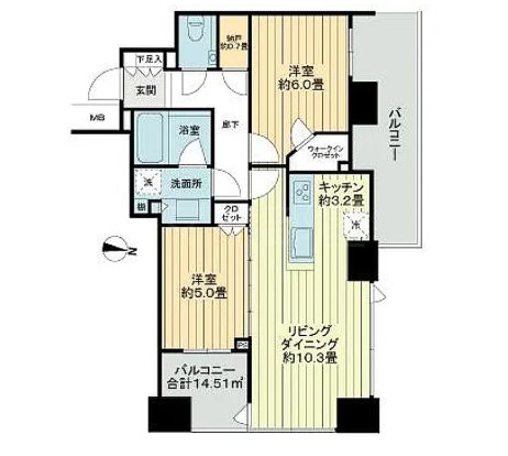 シティタワー上野池之端   702号室 間取り