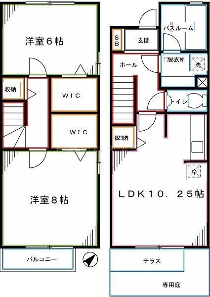 モントレーメゾネットＢ棟  間取り