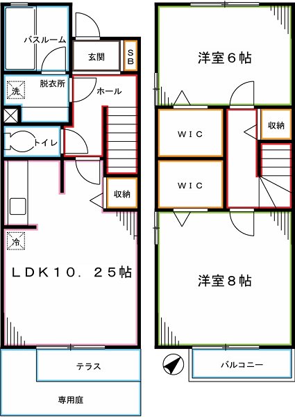 モントレーメゾネットＢ棟  間取り