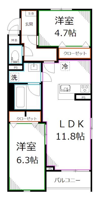 ヴァン・ヴェール鷹の台B 間取り