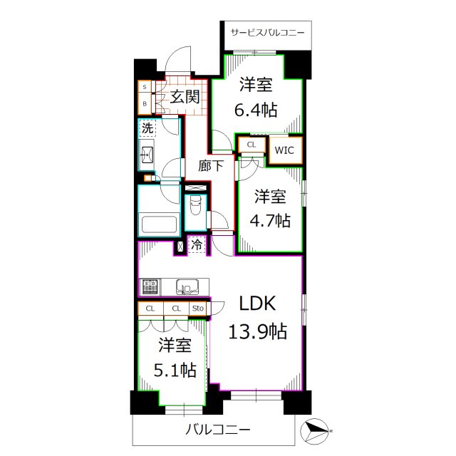コンフォリア・リヴ八坂富士見 間取り