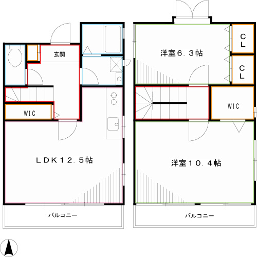 Kテラスハウス（前原町4-15テラスハウス） 間取り