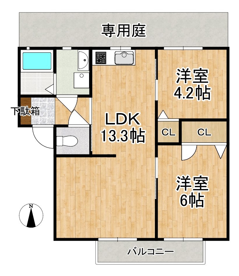 クレールコートＢ 102号室 間取り