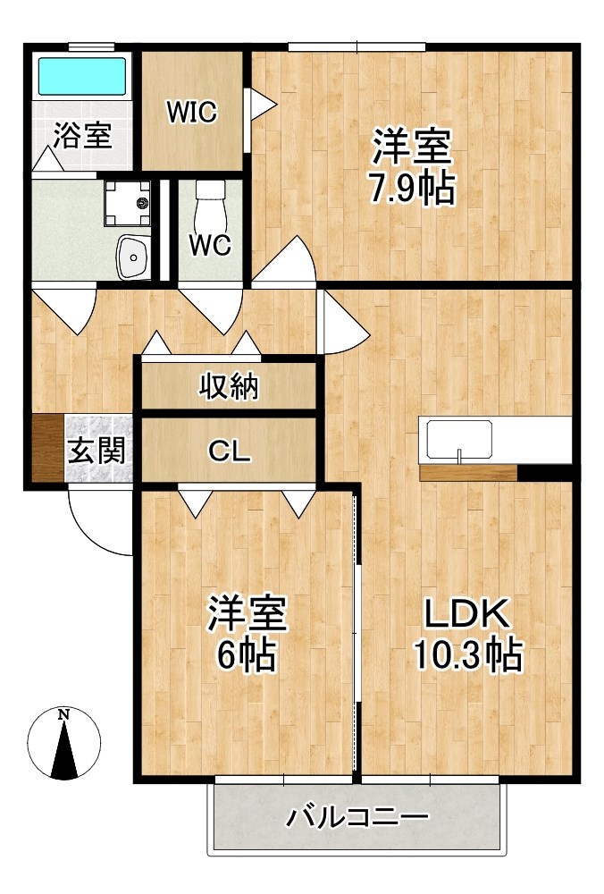 カリーノＢ棟 202号室 間取り