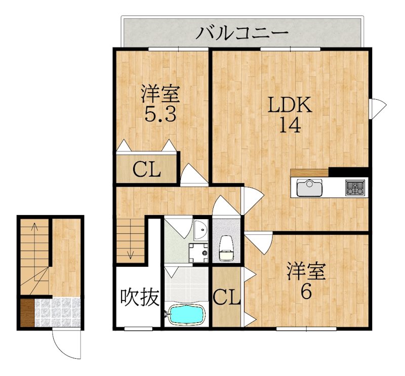 ボヌール学園前 201号室 間取り