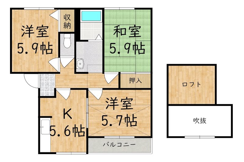 葛城ｇａｒｄｅｎｓＢ 201号室 間取り