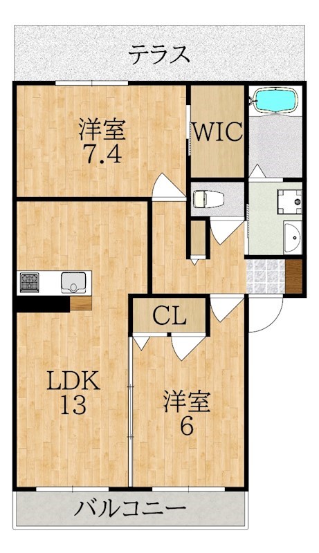 グリーンヒル学園前Ⅱ番館 116号室 間取り