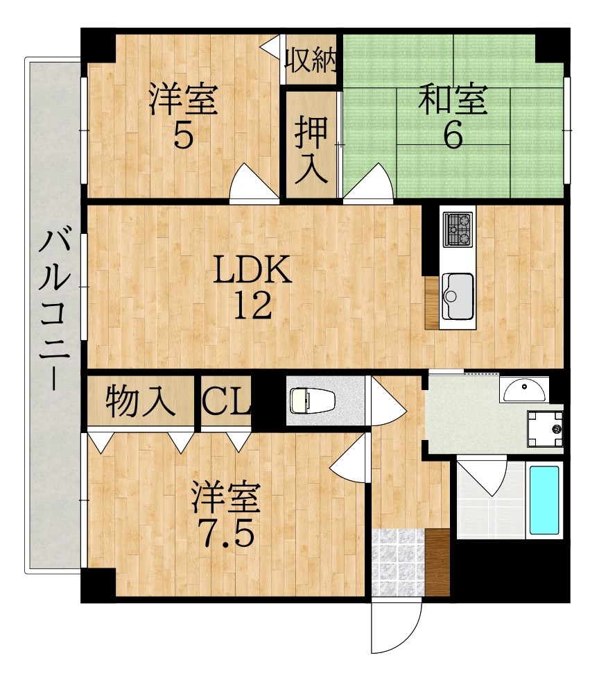 プレジール学園前 306号室 間取り