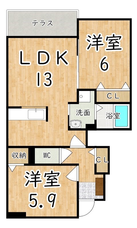 プラシード勝根Ｂ 101号室 間取り