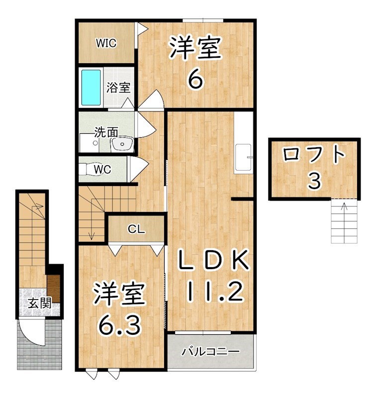 グランソレイユ今里 202号室 間取り