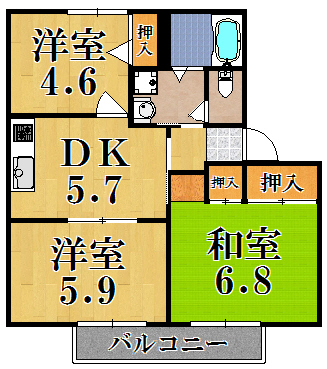 ベルビュＢ棟 105号室 間取り