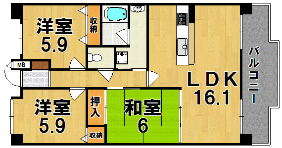 ラウンドヒルズ生駒 C423号室 間取り