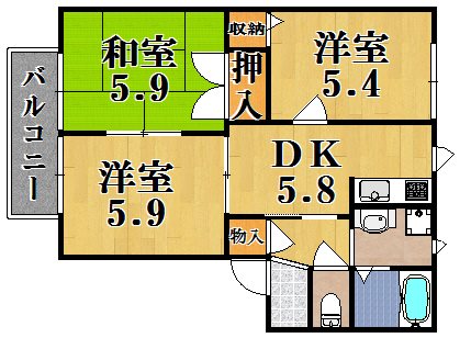 シャトレーヌ梅美台A棟 A203号室 間取り