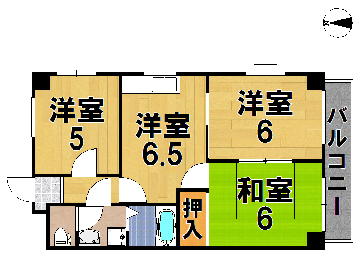 グレースコーポ東生駒 305号室 間取り