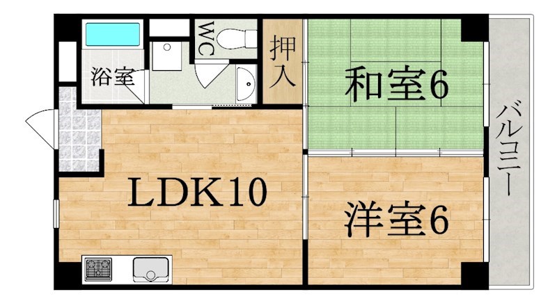 ロイヤルハイツ東生駒 201号室 間取り