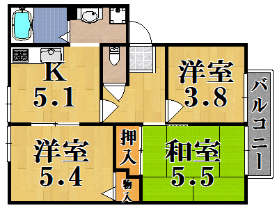 サンハイツ桜ヶ丘 103号室 間取り